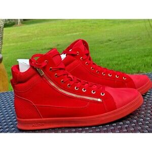ALDO Antonio Red High-Top Sneakers Men’s Size 12 EU 45 Zip Lace-Up Casual Street